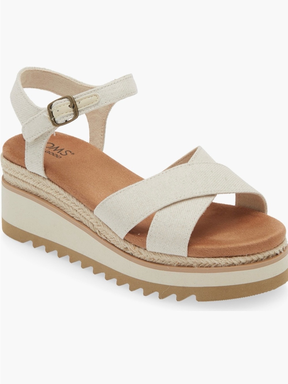 Toms Cream Cross-Strap Platform Sandal with Ankle Buckle